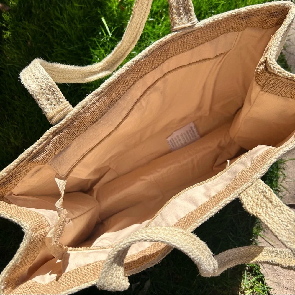Jute Shoulder Floral Bag Beige NWT - Picture 14 of 16
